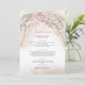 Chique stoffige roze rozen salie groen pampas menu (Staand voorkant)