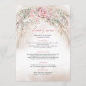 Chique stoffige roze rozen salie groen pampas menu (Voorkant)