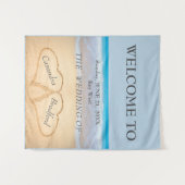 Chique strandhuwelijk 2 harten in het zand wandkleed (Voorkant (horizontaal))