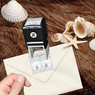 Chique strandhuwelijk 2 harten in het zand zelfinktende stempel