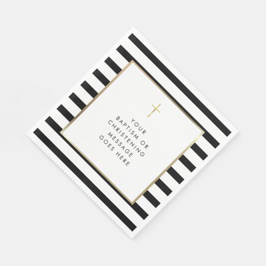 Chique streep gouden kruis doop doopbericht servet (Hoek)