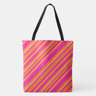 Chique strepen in helder Oranje geel en warm roze Tote Bag