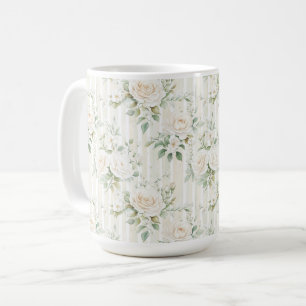 Chique strepen Witte bloemrijke romantische trouwj Koffiemok