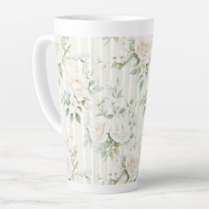 Chique strepen Witte bloemrijke romantische trouwj Latte Mok
