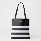 Chique strepen zwart wit monogram tote bag (Voorkant)