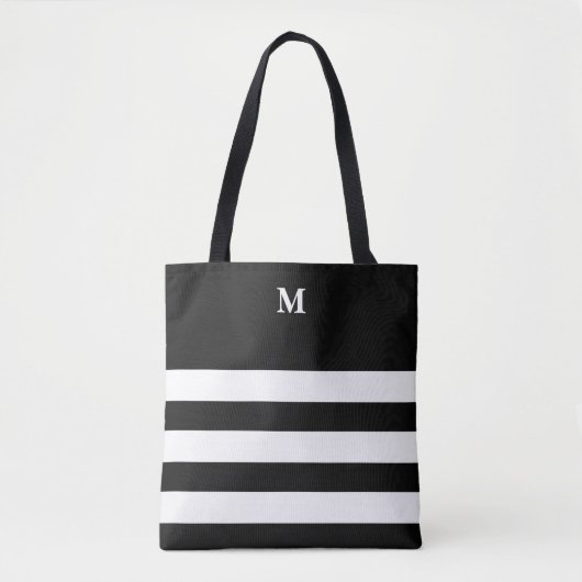 Chique strepen zwart wit monogram tote bag (Voorkant)
