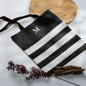 Chique strepen zwart wit monogram tote bag