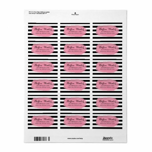 Chique strepen | Zwart Wit Roze Etiket (Full Sheet)