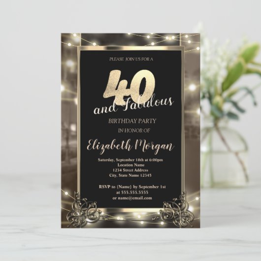 Chique String Lights 40e verjaardagsfeestje Kaart (Staand voorkant)