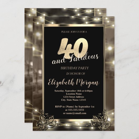 Chique String Lights 40e verjaardagsfeestje Kaart (Voorkant / Achterkant)
