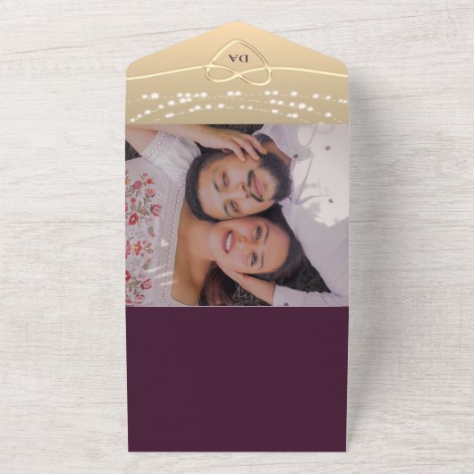 Chique String Lights Bruiloft QR Code All In One Uitnodiging (Buitenkant)