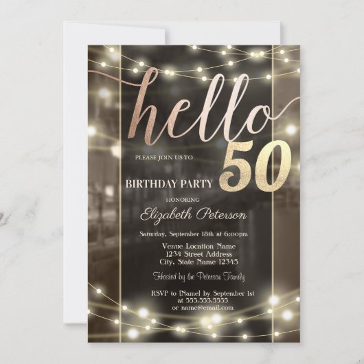 Chique String Lights Zwart 50ste verjaardagsfeestj Kaart (Voorkant)
