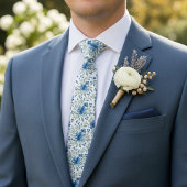 Chique stropdas met blauwe en saliegroene bloemkun