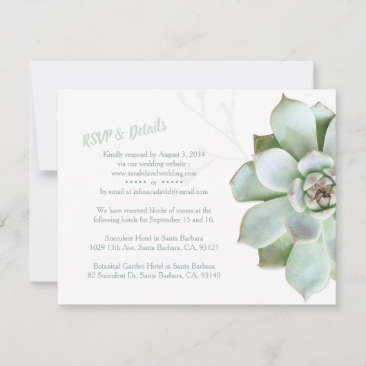 Chique Succulent Bruiloft RSVP & Accommodaties Kaartje (Voorkant)