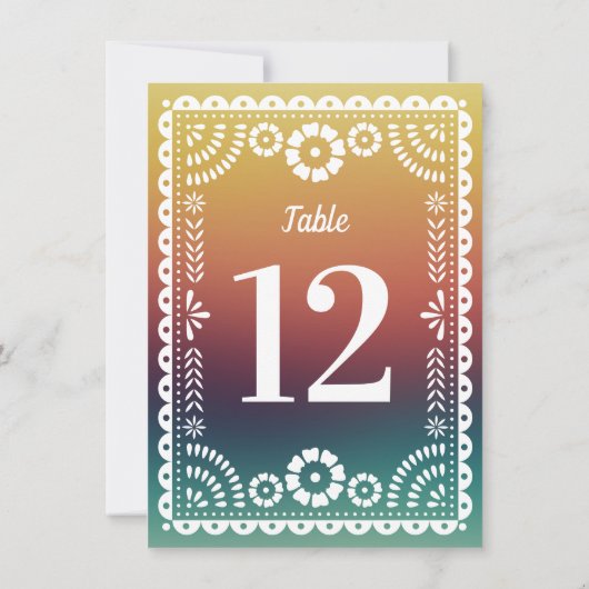 Chique Sunset Papel Picado Bruiloft Tafel Nummers Kaart (Achterkant)
