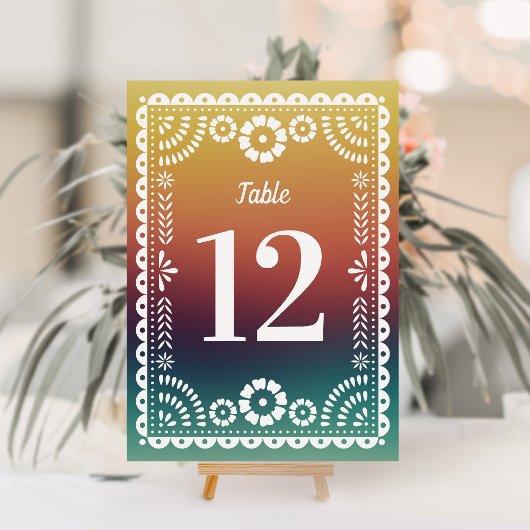 Chique Sunset Papel Picado Bruiloft Tafel Nummers Kaart