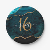 Chique Sweet 16 Blauwgroen Goud Glitter Agaat Part Papieren Bordje (Voorkant)