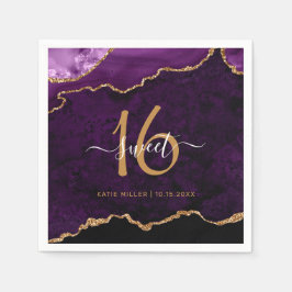 Chique Sweet 16 Paarse Gouden Agaat Custom Naam Pa Servet