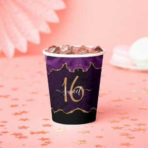 Chique Sweet 16 Paarse Gouden Agaat Partij Papieren Bekers