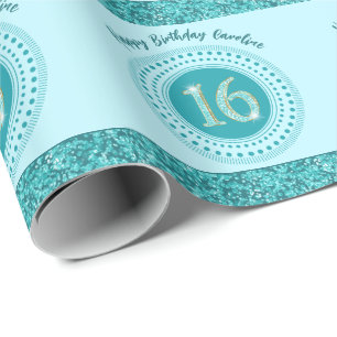 Chique Sweet 16 Verjaardag, Teal Blauwe Glitters & Cadeaupapier