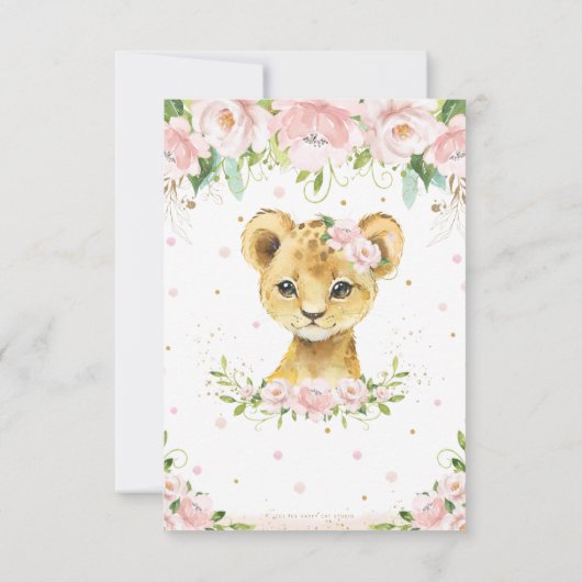 Chique Sweet Lion Blush Roze Bloemen Baby shower Bedankkaart (Achterkant)