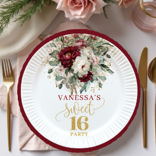 Chique Sweet Sixteen Blush Bourgondië Bloemen Bord