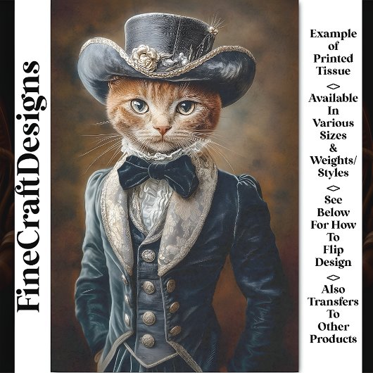 Chique Tabby Kat Grijs Victoriaans Outfit CF6 Deco Tissuepapier