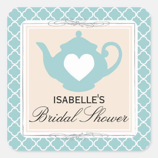 Chique Tan & Blauwgroen Thee Vrijgezellenfeest Vierkante Sticker (Voorkant)