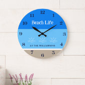 Chique Tan Blue Stripes Familienaam Beach House Grote Klok