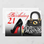 Chique Tas, Hoge Hakken en Lippenstift 21e Verjaar Kaart (Voorkant / Achterkant)