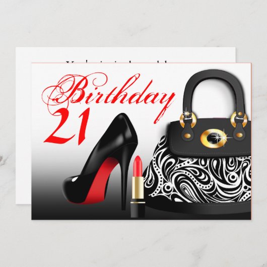 Chique Tas, Hoge Hakken en Lippenstift 21e Verjaar Kaart (Voorkant / Achterkant)