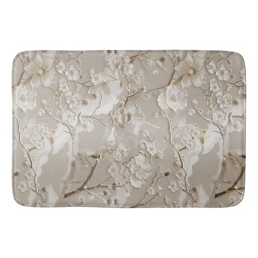 Chique taupe bloemmotief badmat (Voorkant)