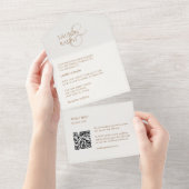 Chique Taupe & Ivoor Monogram Initialen All In One Uitnodiging (Afscheurbaar)