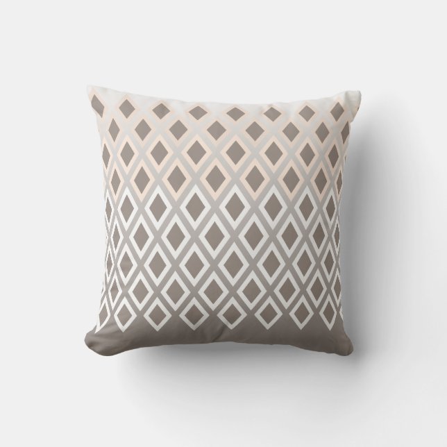 Chique Taupe & Wit Diamant Patroon Accent Kussen (Voorkant)