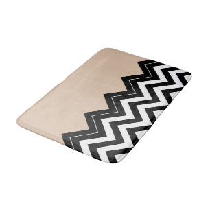 Chique Taupe Wit Zwart Zigzag Stripes Patroon Badmat