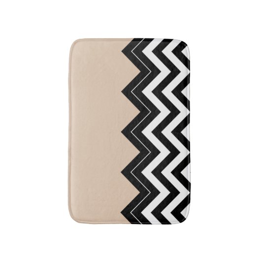 Chique Taupe Wit Zwart Zigzag Stripes Patroon Badmat (Voorkant Verticaal)