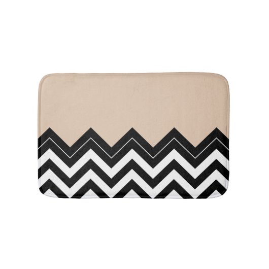 Chique Taupe Wit Zwart Zigzag Stripes Patroon Badmat (Voorkant)