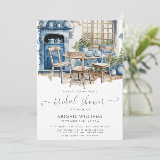 Chique Tea Party Blauw Wit Groen Vrijgezellenfeest Kaart (Staand voorkant)