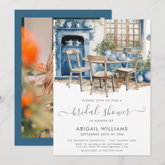 Chique Tea Party Blauw Wit Groen Vrijgezellenfeest Kaart (Voorkant / Achterkant)