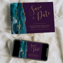 Chique Teal Blauw Goud Agaat Paars Save the Date