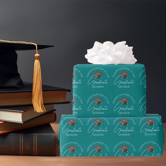 Chique Teal Gepersonaliseerde Afstudeer Geschenken Cadeaupapier