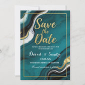 Chique Teal Goud Agaat Marmer Moderne Trouw Save The Date (Voorkant)