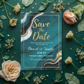 Chique Teal Goud Agaat Marmer Moderne Trouw Save The Date
