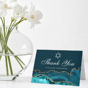 Chique Teal Goud Agaat Persoonlijke Bat Mitzvah Bedankkaart