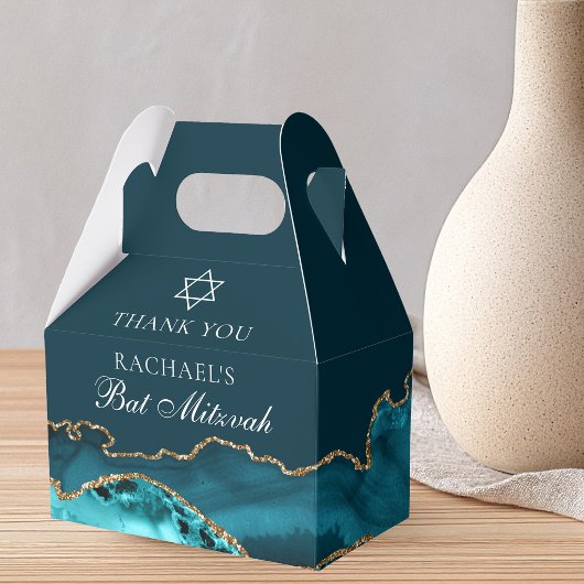 Chique Teal Gouden Agate Bat Mitzvah Feest Bedankdoosjes