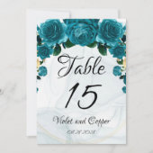 Chique Teal Gouden Ethische Trouwtafel Nummers Kaart (Voorkant)