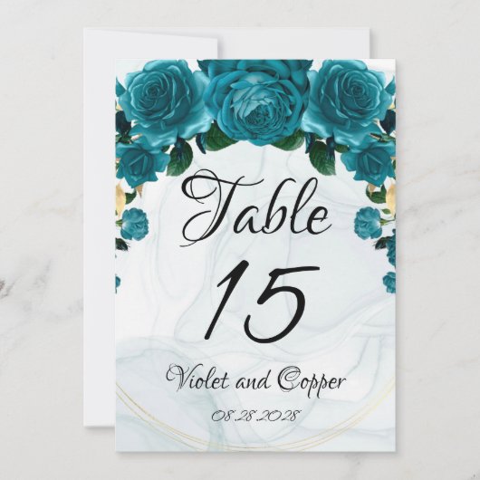 Chique Teal Gouden Ethische Trouwtafel Nummers Kaart (Voorkant)
