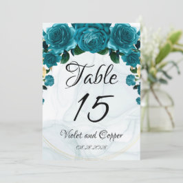 Chique Teal Gouden Ethische Trouwtafel Nummers Kaart