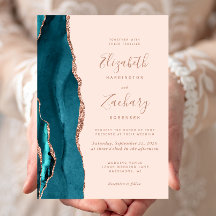 Chique Teal Roze Goud Agaat Blush Roze Trouwen