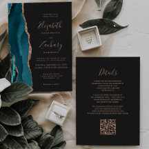 Chique Teal Roze Goud Agaat Donkere QR Code Trouw
